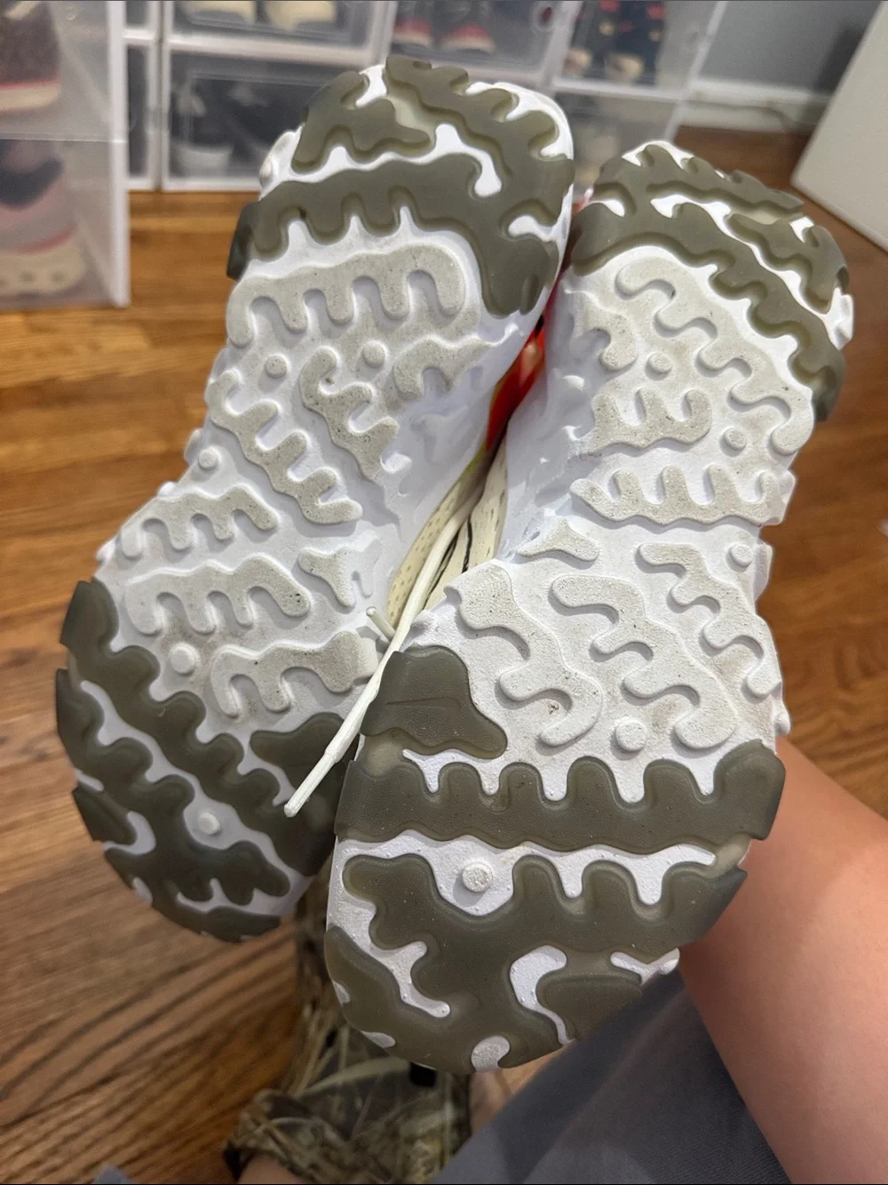 Nike Kids Sneakers in Cream with Neon Yellow & Bright Coral Accents